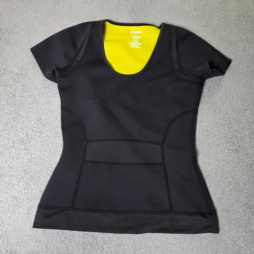 Zaggora Womens L Hot Top Shirt Black Neon Yellow Neoprene Celu-Lite Technology